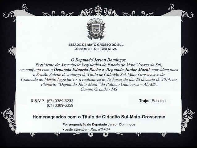 Homenagem: Título de Cidadão Sul-Mato-Grossense a João Moreira