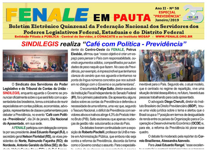 FENALE EM PAUTA – ANO II – Nº 58 – Janeiro de 2019 – Especial previdência